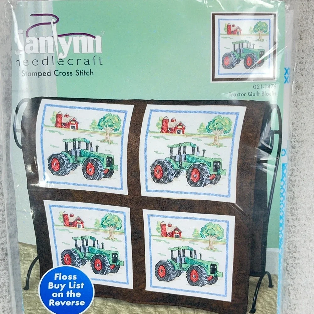 Janlynn Stamped TRACTOR Cross Stitch Quilt Blocks # 021-1476 15